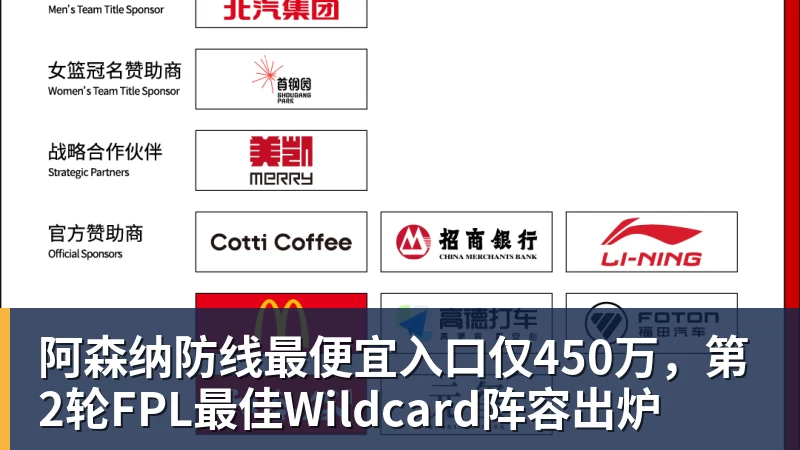 阿森纳防线最便宜入口仅450万，第2轮FPL最佳Wildcard阵容出炉
